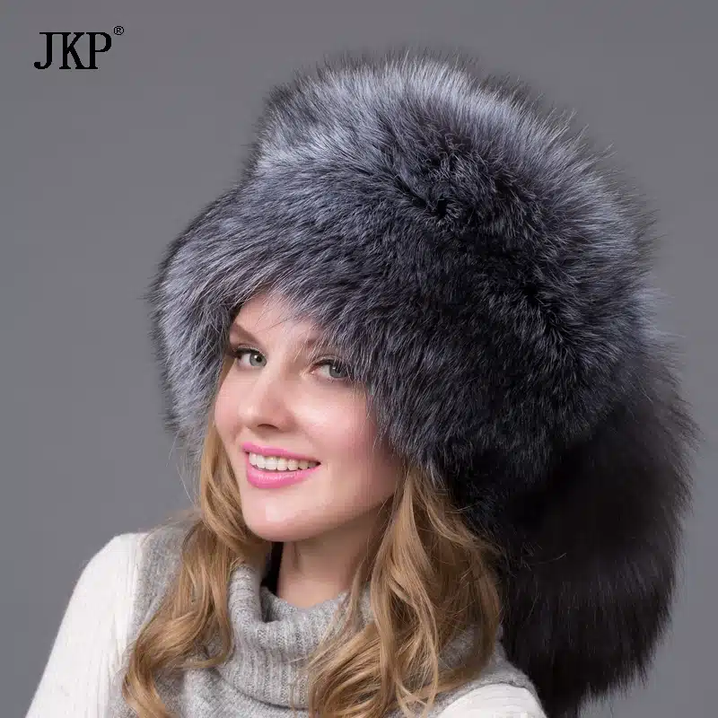 Silver Fox Fur Ushanka Hat 100%Real Fur . Silver fox With a fox tail, ear cap woman winter hat great circle 5