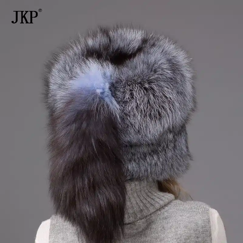 Silver Fox Fur Ushanka Hat 100%Real Fur . Silver fox With a fox tail, ear cap woman winter hat great circle 6