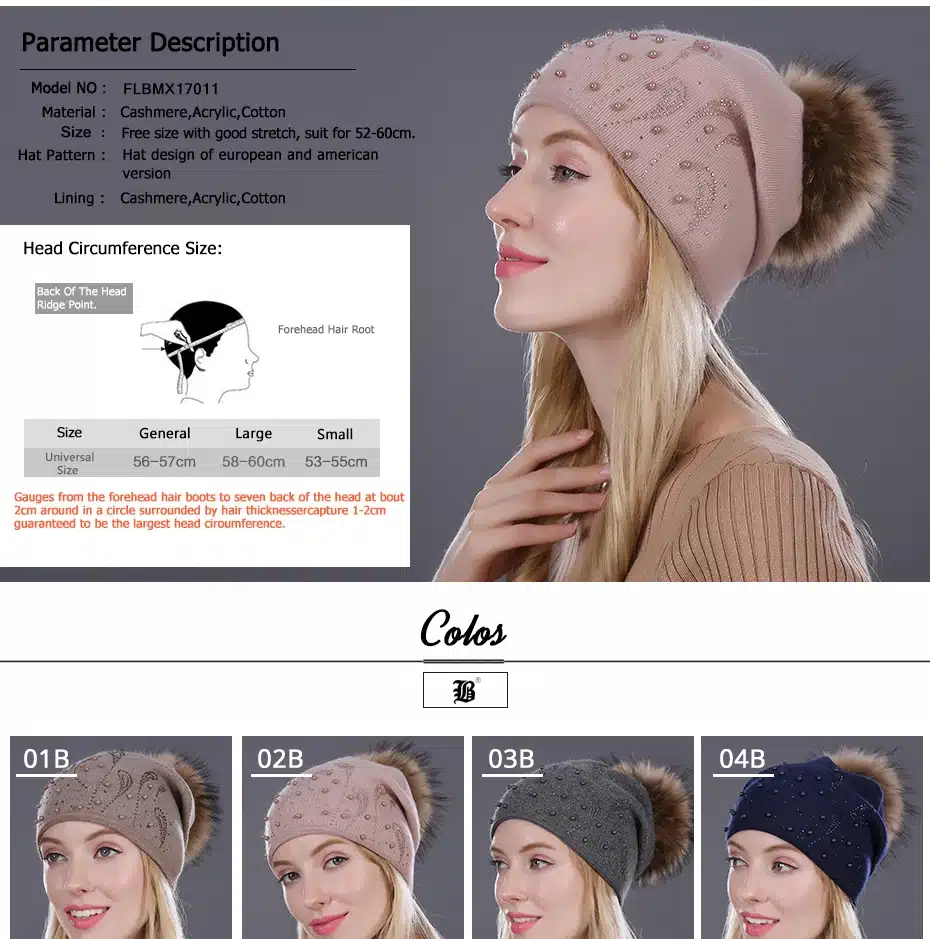 [FLB] Keep Warm Winter Hat Beanies Fur Wool Pearl Knitted Hat The Female Of The Mink Caps Beanies Hats For Women Girl 'S Cap 13