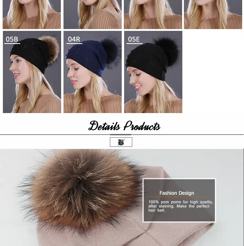 [FLB] Keep Warm Winter Hat Beanies Fur Wool Pearl Knitted Hat The Female Of The Mink Caps Beanies Hats For Women Girl 'S Cap 14