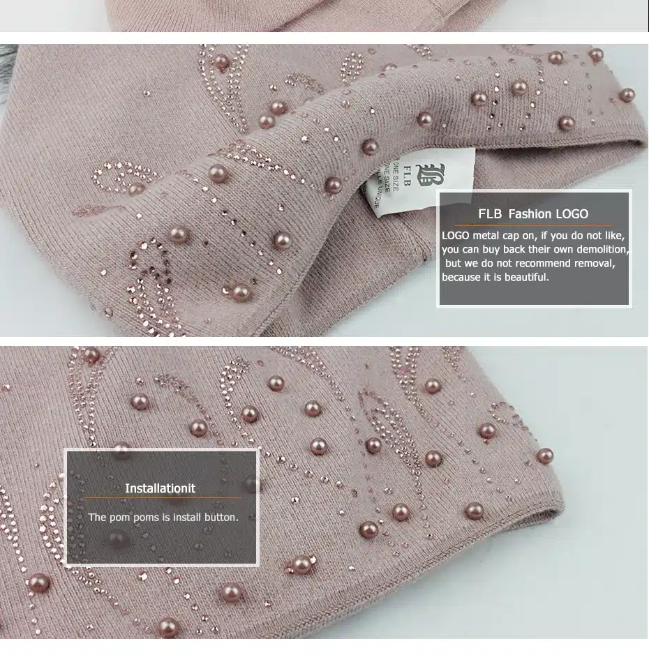 [FLB] Keep Warm Winter Hat Beanies Fur Wool Pearl Knitted Hat The Female Of The Mink Caps Beanies Hats For Women Girl 'S Cap 15