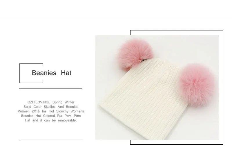 2016 New Cute Baby Girls Boys Beanie Cotton Winter Hats With 2 Real Fox Fur Pompom Kids Beanies Winter Knitted Baby Custome Caps 10
