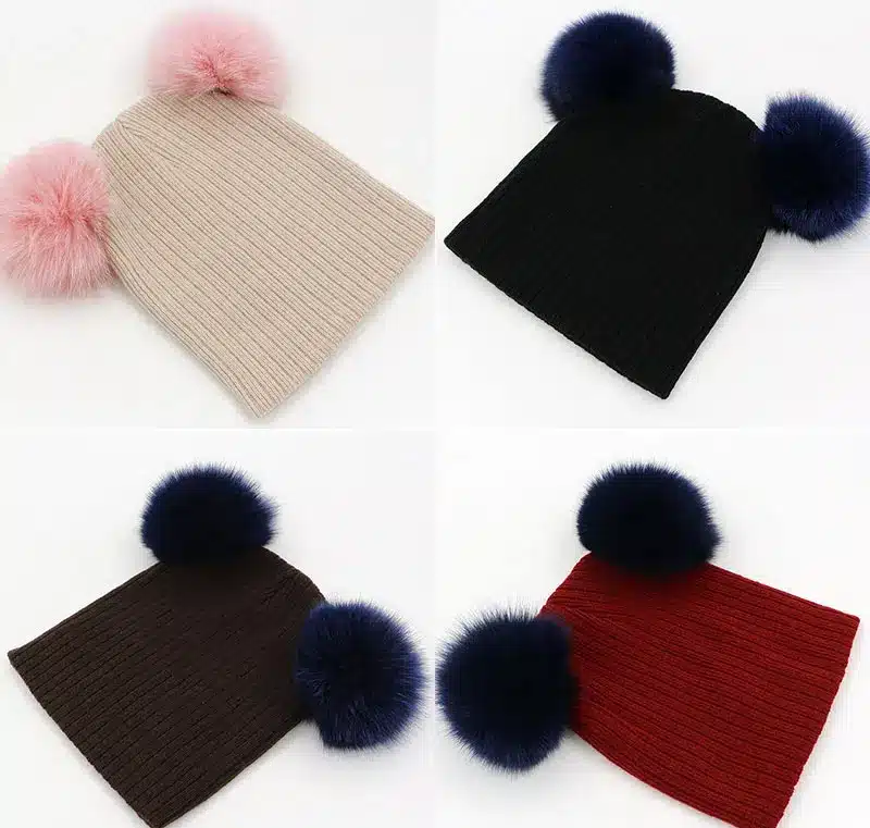 2016 New Cute Baby Girls Boys Beanie Cotton Winter Hats With 2 Real Fox Fur Pompom Kids Beanies Winter Knitted Baby Custome Caps 15
