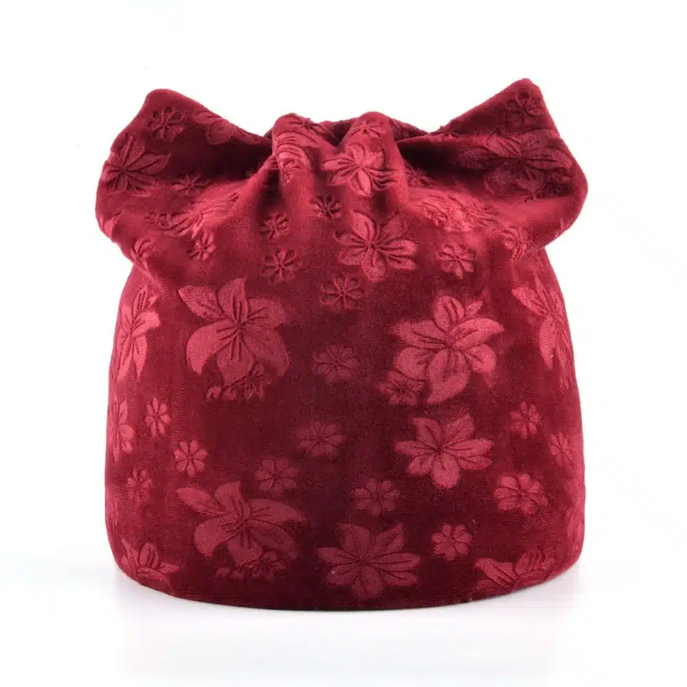 TQMSMY Autumn Warm Winter Hat For Women Cat Ears Skullies Beanie Hats with Ear Flaps Caps Ladies Flower printing Beanies TMDH07 17