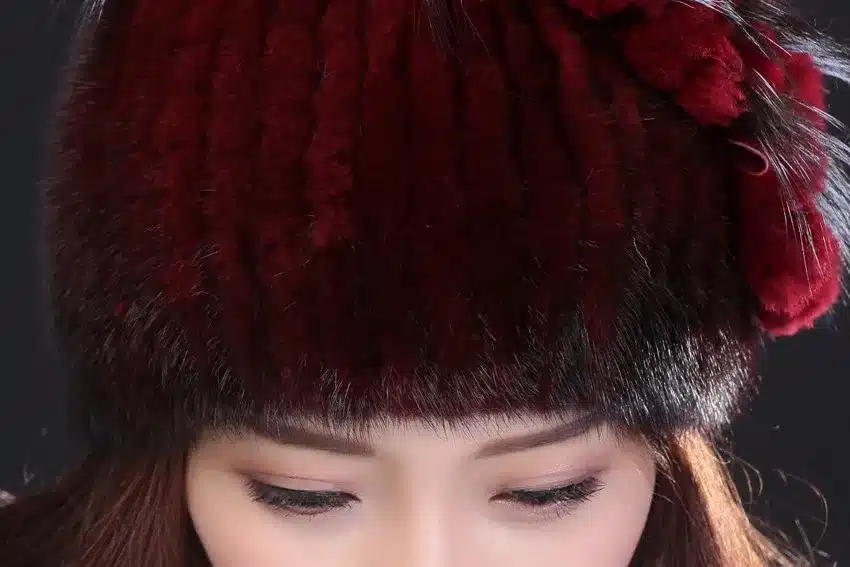 YCFUR Brand Design Women's Winter Hats Beanies Knit Natural Mink Fur Caps With Rex Rabbit Fur Trims Knit Mink Cap 25