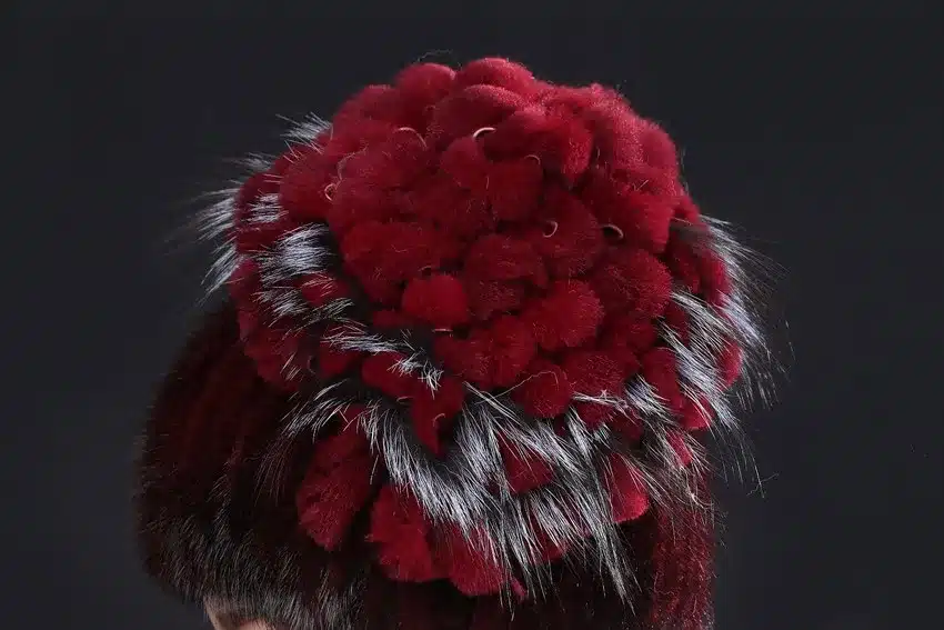 YCFUR Brand Design Women's Winter Hats Beanies Knit Natural Mink Fur Caps With Rex Rabbit Fur Trims Knit Mink Cap 26