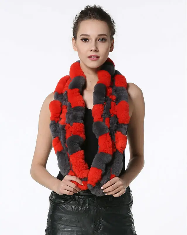 High Quality Fashion Womens Knitted Rex Rabbit Fur Scarves Natural Fur Neckerchief Winter Real Fur Long Wraps 118cm LX00520 10