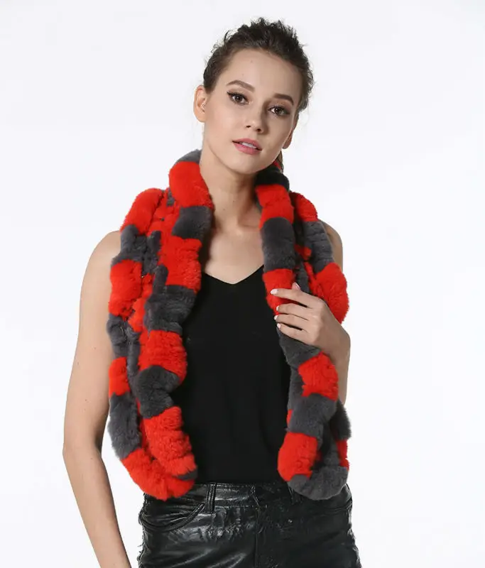 High Quality Fashion Womens Knitted Rex Rabbit Fur Scarves Natural Fur Neckerchief Winter Real Fur Long Wraps 118cm LX00520 12