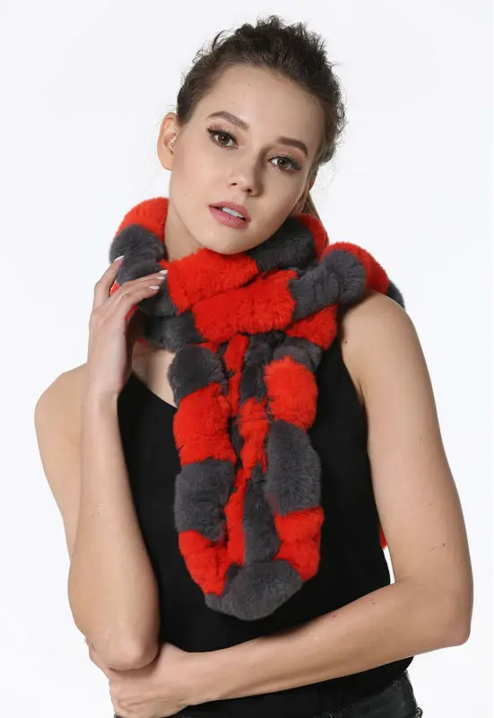 High Quality Fashion Womens Knitted Rex Rabbit Fur Scarves Natural Fur Neckerchief Winter Real Fur Long Wraps 118cm LX00520 13