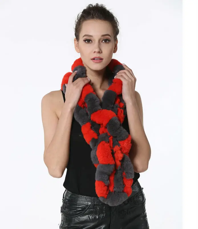High Quality Fashion Womens Knitted Rex Rabbit Fur Scarves Natural Fur Neckerchief Winter Real Fur Long Wraps 118cm LX00520 16