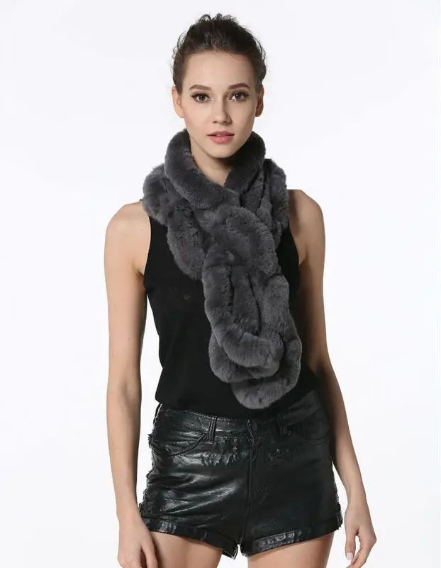 High Quality Fashion Womens Knitted Rex Rabbit Fur Scarves Natural Fur Neckerchief Winter Real Fur Long Wraps 118cm LX00520 33