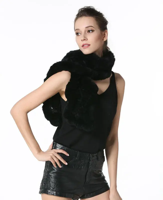 High Quality Fashion Womens Knitted Rex Rabbit Fur Scarves Natural Fur Neckerchief Winter Real Fur Long Wraps 118cm LX00520 38
