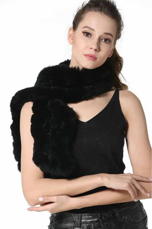 High Quality Fashion Womens Knitted Rex Rabbit Fur Scarves Natural Fur Neckerchief Winter Real Fur Long Wraps 118cm LX00520 39