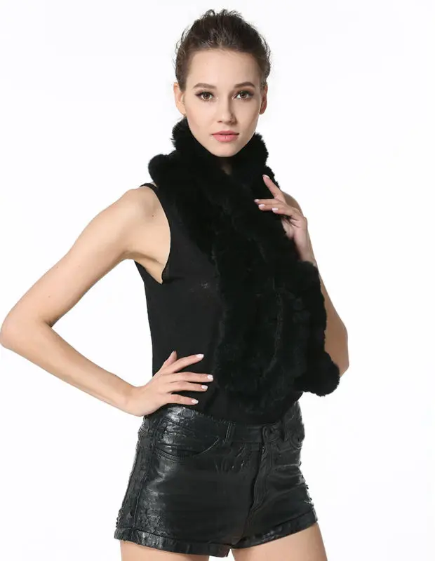 High Quality Fashion Womens Knitted Rex Rabbit Fur Scarves Natural Fur Neckerchief Winter Real Fur Long Wraps 118cm LX00520 41