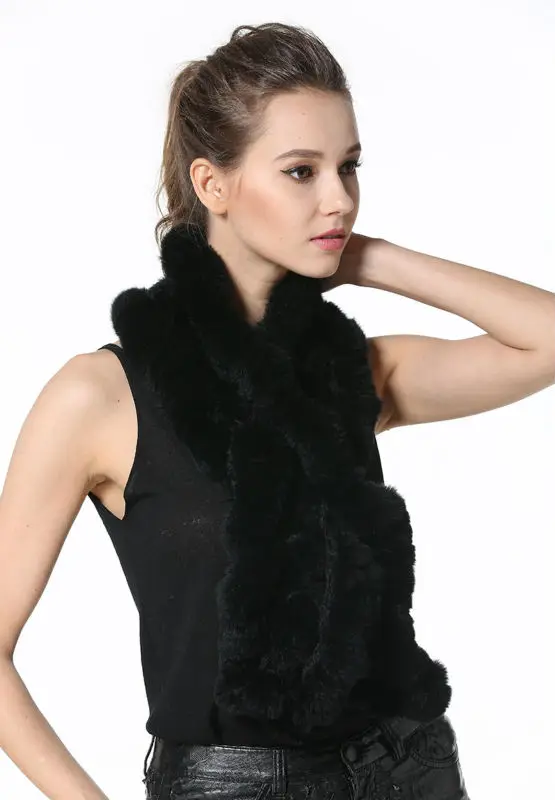 High Quality Fashion Womens Knitted Rex Rabbit Fur Scarves Natural Fur Neckerchief Winter Real Fur Long Wraps 118cm LX00520 42
