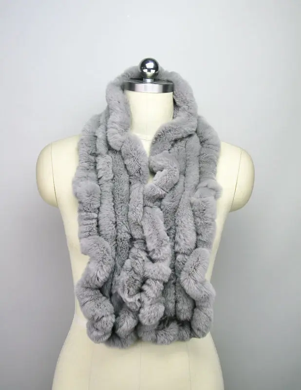 High Quality Fashion Womens Knitted Rex Rabbit Fur Scarves Natural Fur Neckerchief Winter Real Fur Long Wraps 118cm LX00520 46