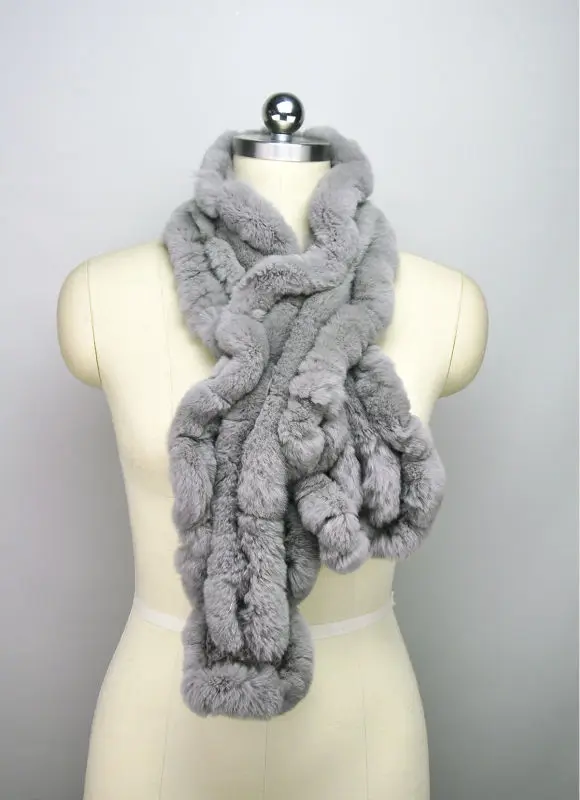 High Quality Fashion Womens Knitted Rex Rabbit Fur Scarves Natural Fur Neckerchief Winter Real Fur Long Wraps 118cm LX00520 47
