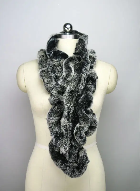 High Quality Fashion Womens Knitted Rex Rabbit Fur Scarves Natural Fur Neckerchief Winter Real Fur Long Wraps 118cm LX00520 52