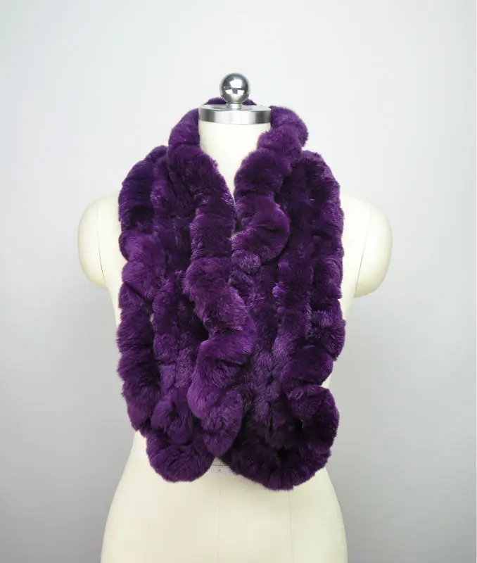 High Quality Fashion Womens Knitted Rex Rabbit Fur Scarves Natural Fur Neckerchief Winter Real Fur Long Wraps 118cm LX00520 53