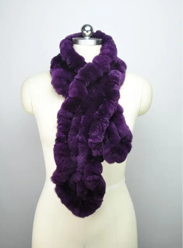 High Quality Fashion Womens Knitted Rex Rabbit Fur Scarves Natural Fur Neckerchief Winter Real Fur Long Wraps 118cm LX00520 54