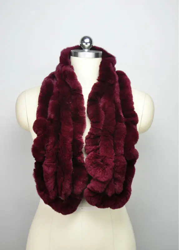High Quality Fashion Womens Knitted Rex Rabbit Fur Scarves Natural Fur Neckerchief Winter Real Fur Long Wraps 118cm LX00520 55