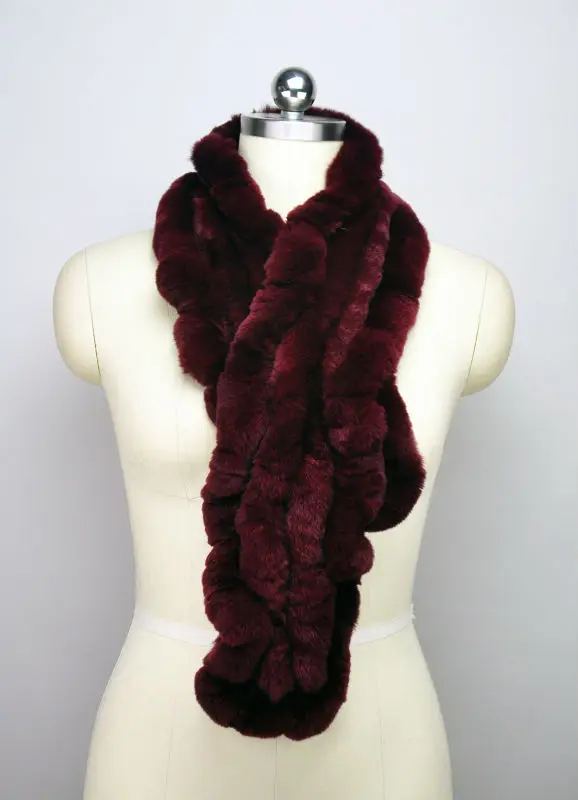 High Quality Fashion Womens Knitted Rex Rabbit Fur Scarves Natural Fur Neckerchief Winter Real Fur Long Wraps 118cm LX00520 56
