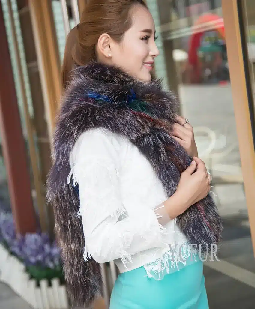 New Arrival Women Winter Scarves Multicolor Real Silver Fox Fur Long Scarf New Style Natural Fox Fur Wraps Winter YH115 11