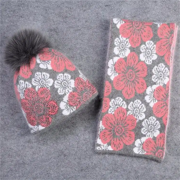 Xthree women's winter hat scarf for girl beanie wool Knitted hat and 15 cm real fur pom pom 4