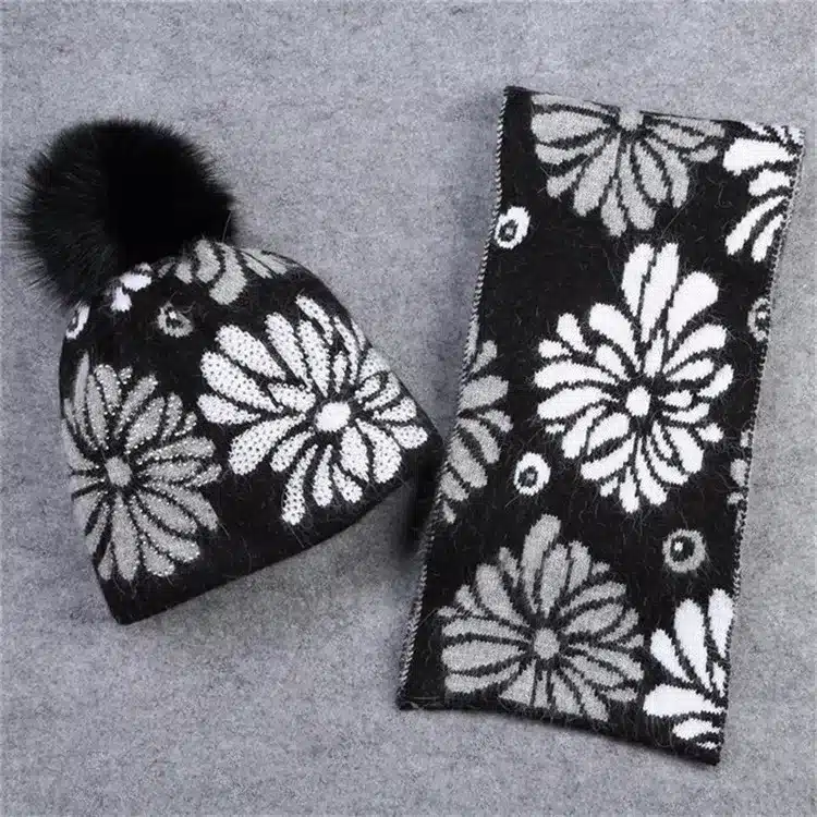 Xthree women's winter hat scarf for girl beanie wool Knitted hat and 15 cm real fur pom pom 8