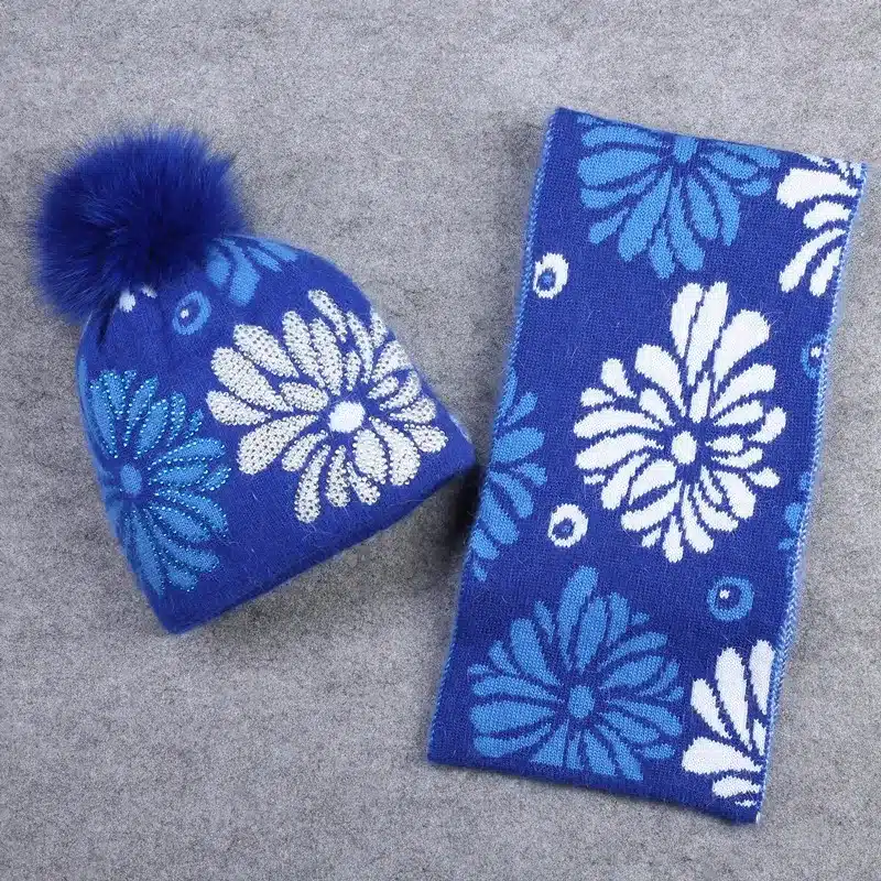 Xthree women's winter hat scarf for girl beanie wool Knitted hat and 15 cm real fur pom pom 10