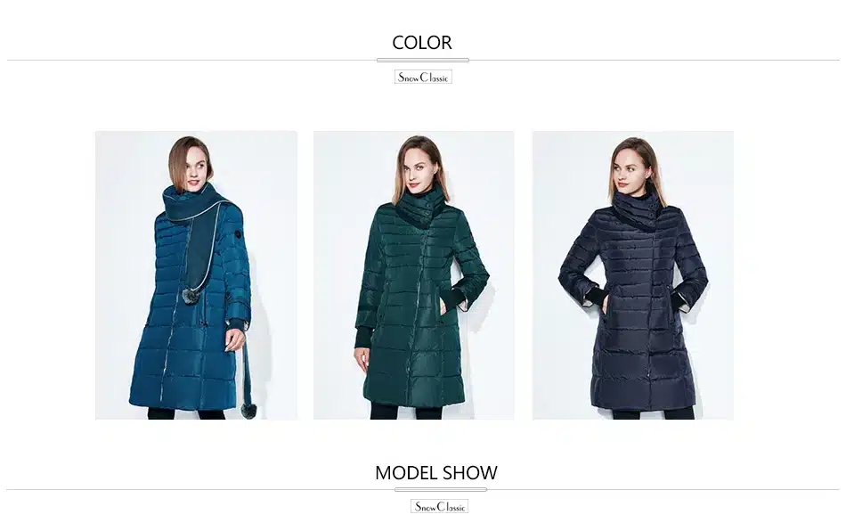 SnowClassic winter jacket women free scarf Slim Coats Female Warm Parka thick Outwear soft bio down Padded Regular long jackets 12