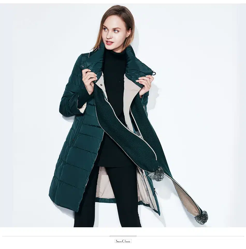 SnowClassic winter jacket women free scarf Slim Coats Female Warm Parka thick Outwear soft bio down Padded Regular long jackets 16