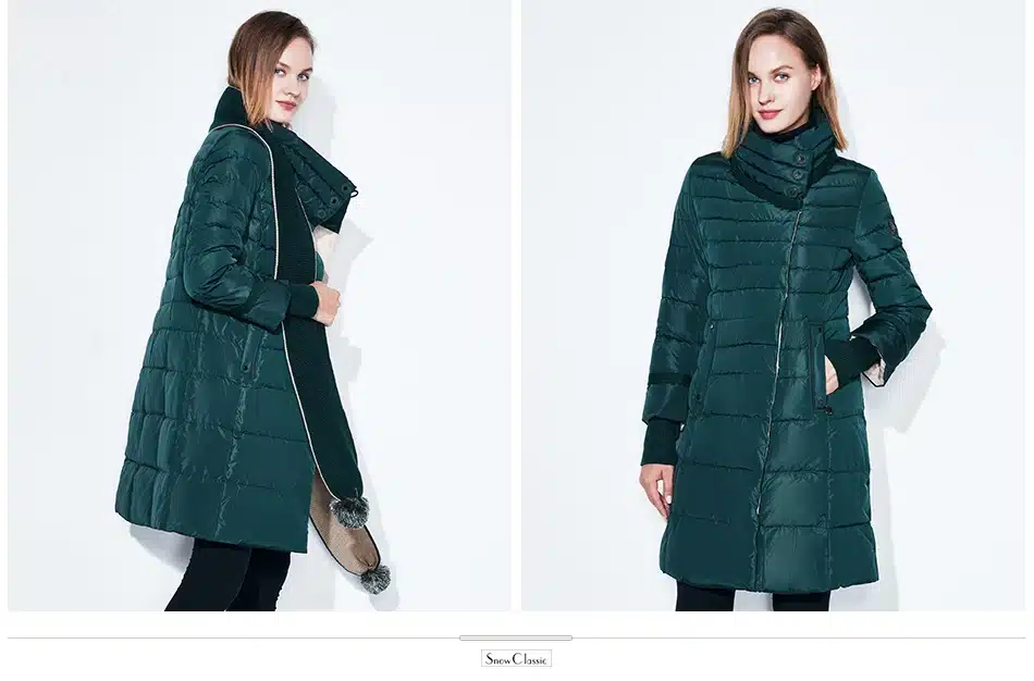 SnowClassic winter jacket women free scarf Slim Coats Female Warm Parka thick Outwear soft bio down Padded Regular long jackets 17