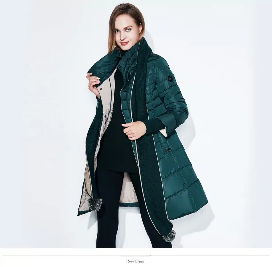 SnowClassic winter jacket women free scarf Slim Coats Female Warm Parka thick Outwear soft bio down Padded Regular long jackets 18