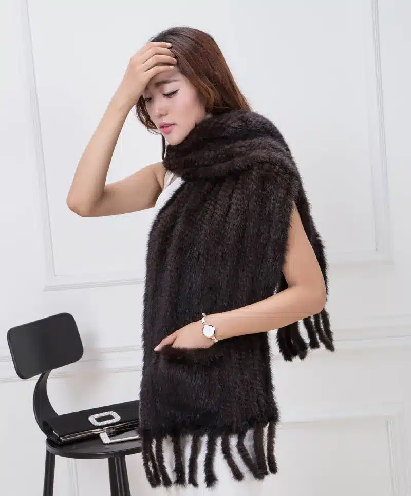 Knitted Mink Fur Shawl Fashion Pashmina Wraps Real Mink Fur Scarf Autumn Winter Women Poncho Luxury Fur Shawl Female 10
