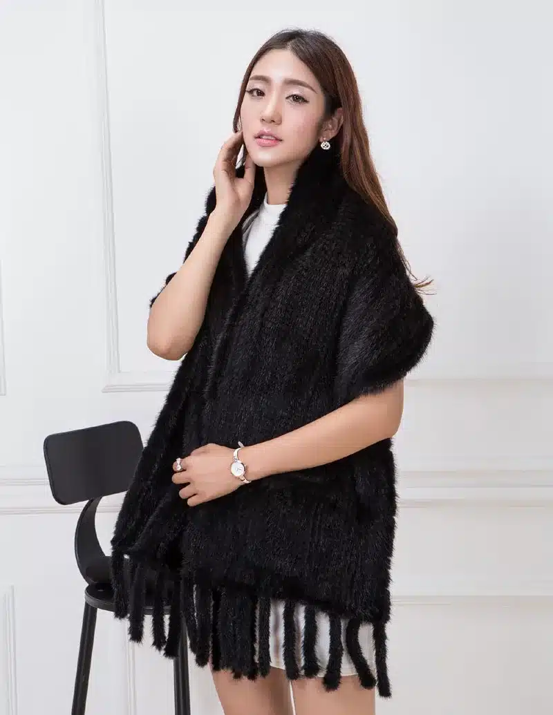 Knitted Mink Fur Shawl Fashion Pashmina Wraps Real Mink Fur Scarf Autumn Winter Women Poncho Luxury Fur Shawl Female 11
