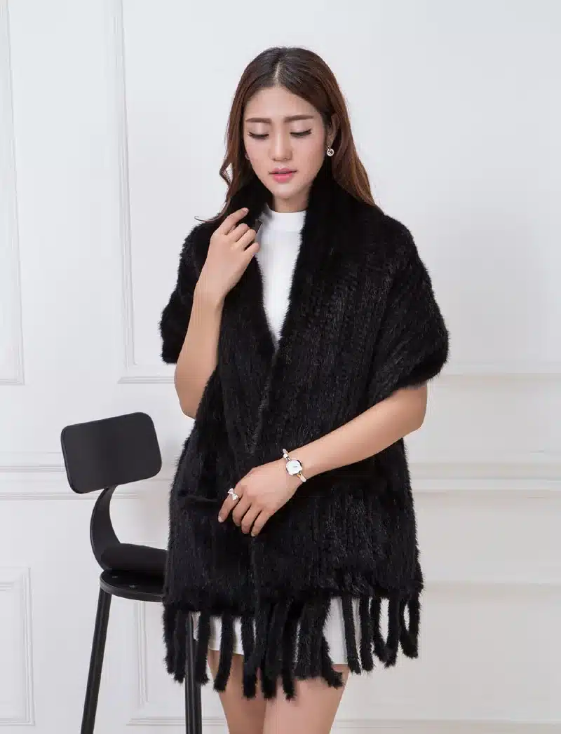 Knitted Mink Fur Shawl Fashion Pashmina Wraps Real Mink Fur Scarf Autumn Winter Women Poncho Luxury Fur Shawl Female 12
