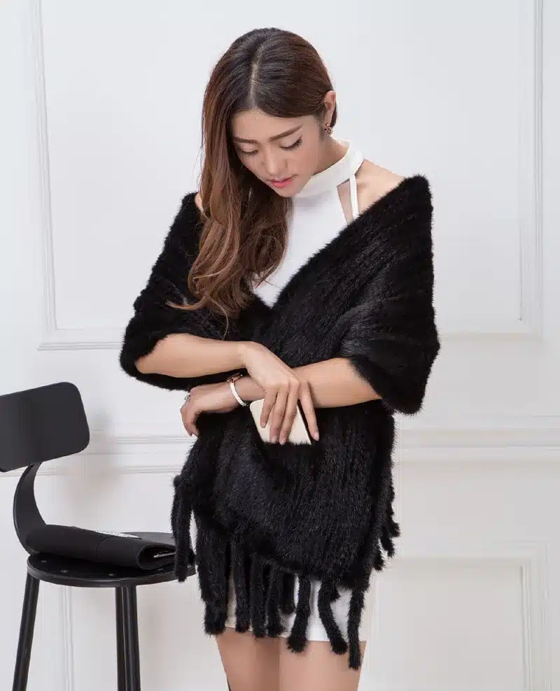 Knitted Mink Fur Shawl Fashion Pashmina Wraps Real Mink Fur Scarf Autumn Winter Women Poncho Luxury Fur Shawl Female 14