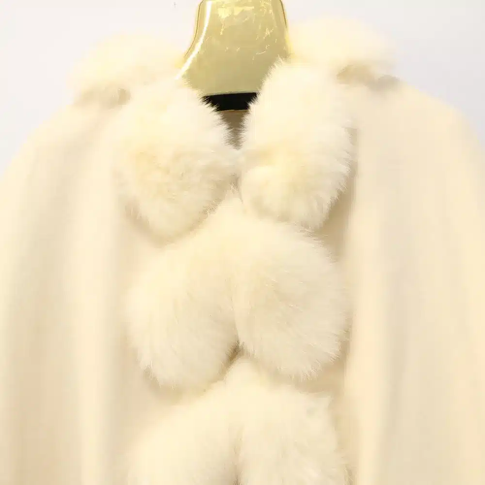 Free shipping spring autumn winter women cream color real fox fur trim cashmere poncho for wedding 4