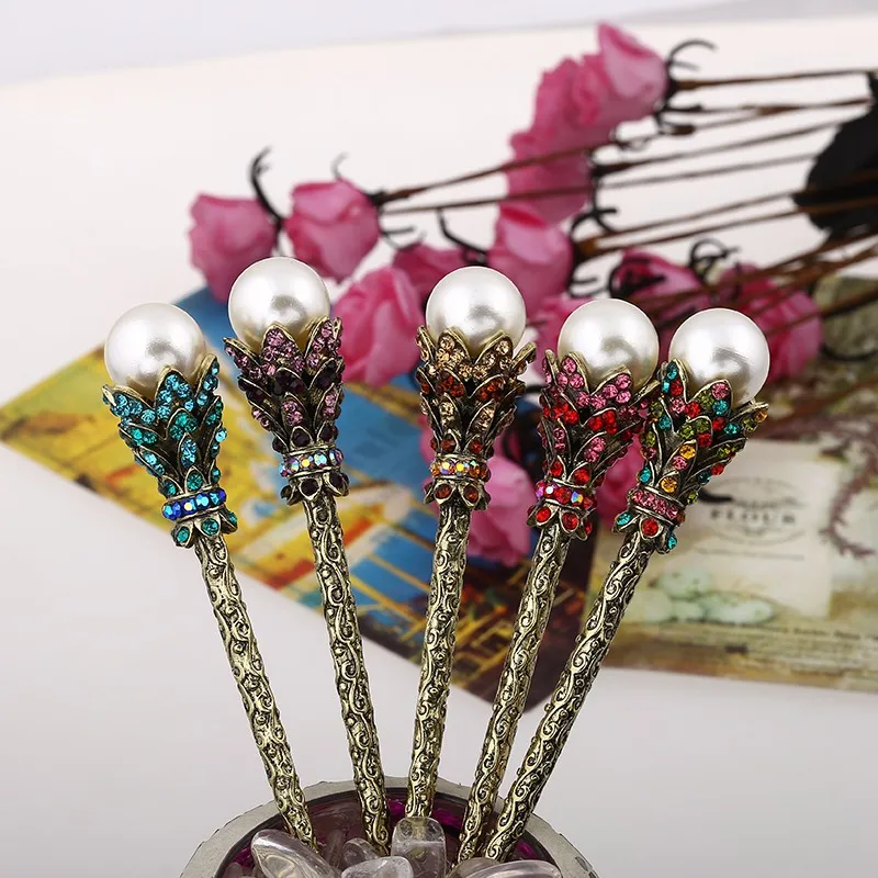 Vintage Simulated Pearl Hair Sticks For Bride Crystal Rhinestone Hairpin Hair Accessories Jewelry 13