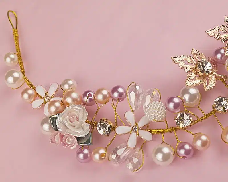 Gold Color Handmade Flower Headpieces Wedding Bridal Pearl And Crystal Headbands For Bride Hair Accessories Jewelry 2