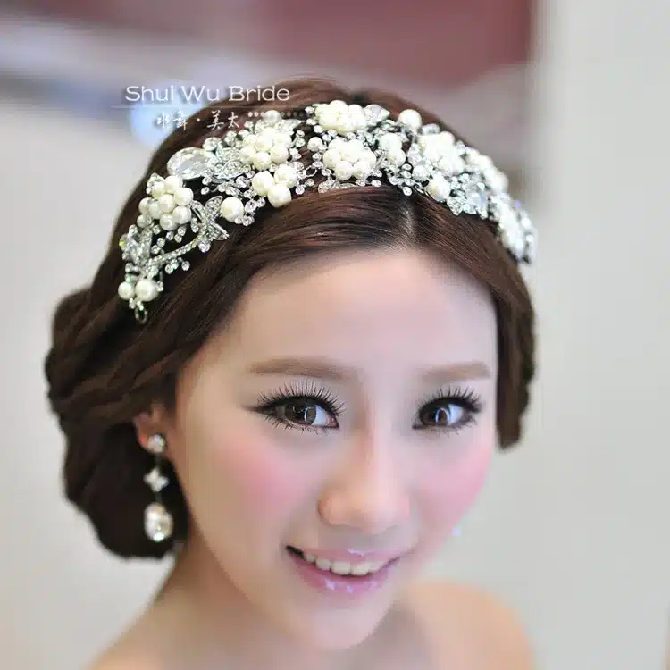 imported alloy plated pearl crystal bridal headdress tiara wedding hair accessories hair jewelry for brides 28