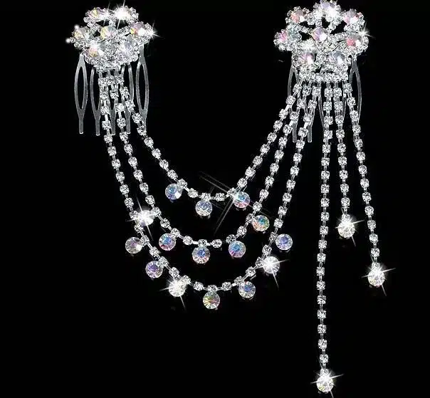 Bridal Bride Hair Combs Head Chain Silver Stick Sticks Bridal Headband Acessories Imitation Wedding Hair Jewelry Comb 9