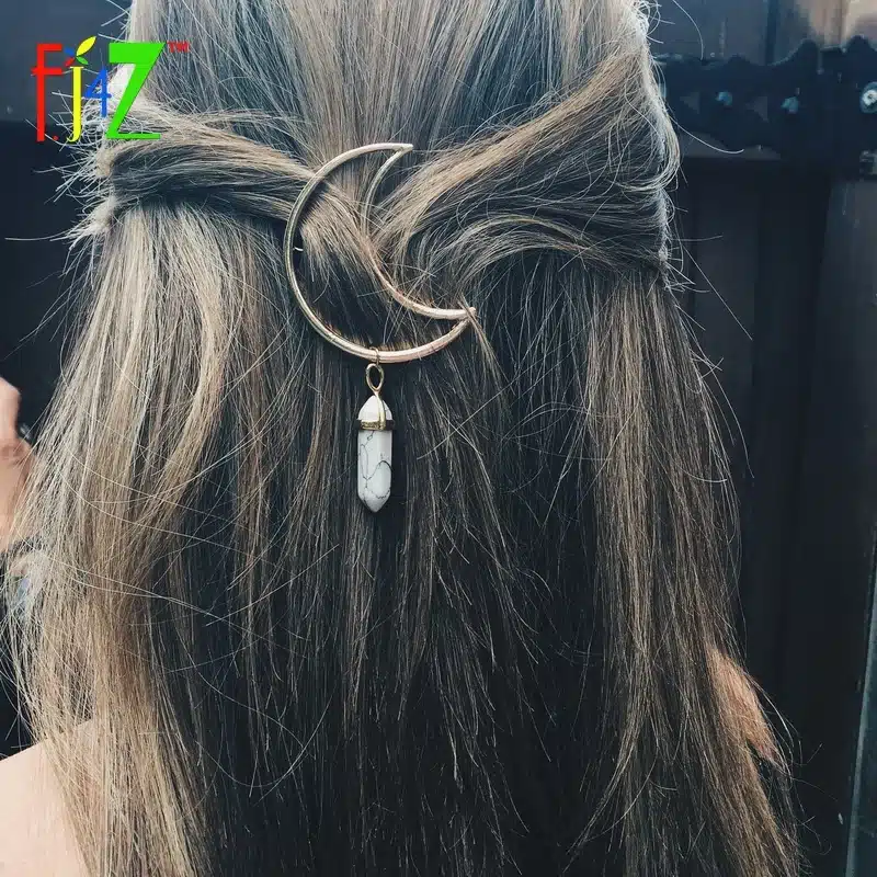 F.J4Z New Hot Fashion Silver Moon Natural Crystal/Stone/Opal Hair Clips for Women Hair Jewelry pinza de pelo 3