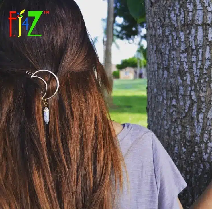 F.J4Z New Hot Fashion Silver Moon Natural Crystal/Stone/Opal Hair Clips for Women Hair Jewelry pinza de pelo 5