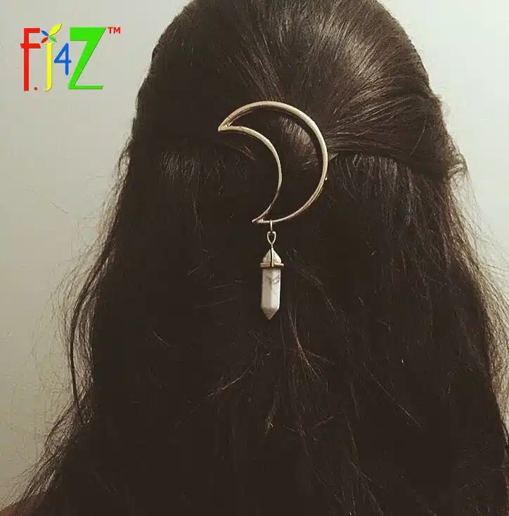 F.J4Z New Hot Fashion Silver Moon Natural Crystal/Stone/Opal Hair Clips for Women Hair Jewelry pinza de pelo 6