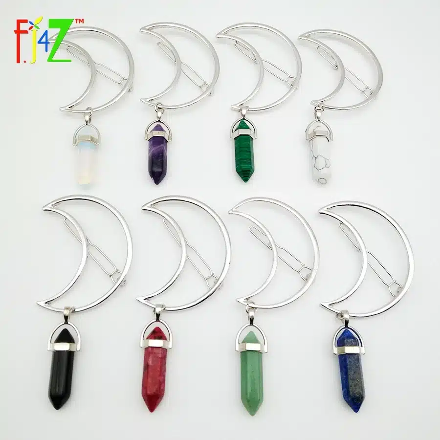 F.J4Z New Hot Fashion Silver Moon Natural Crystal/Stone/Opal Hair Clips for Women Hair Jewelry pinza de pelo 8