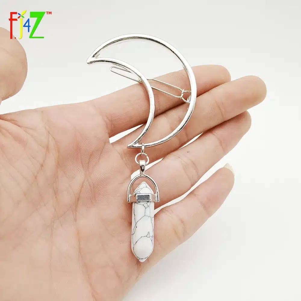 F.J4Z New Hot Fashion Silver Moon Natural Crystal/Stone/Opal Hair Clips for Women Hair Jewelry pinza de pelo 12