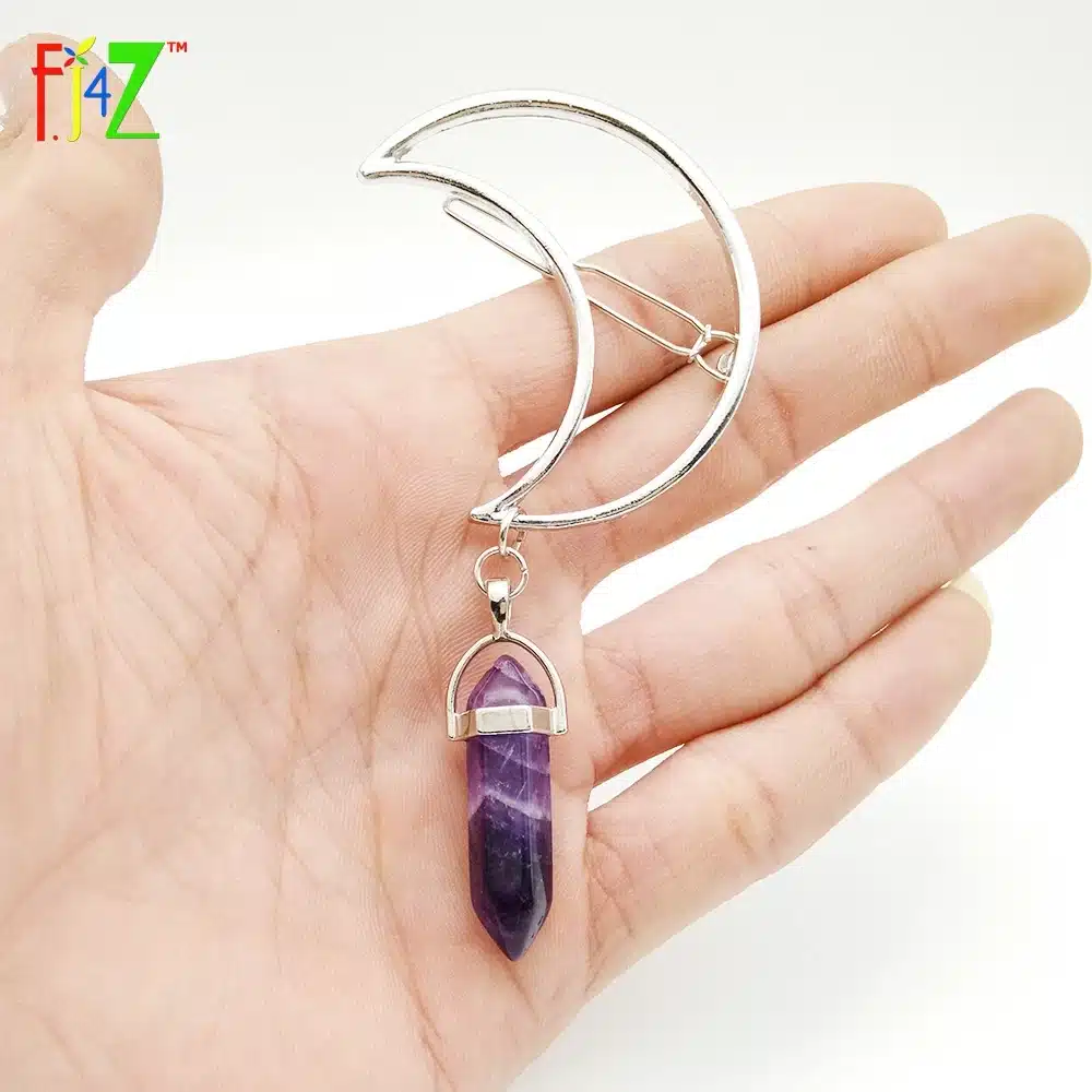 F.J4Z New Hot Fashion Silver Moon Natural Crystal/Stone/Opal Hair Clips for Women Hair Jewelry pinza de pelo 14