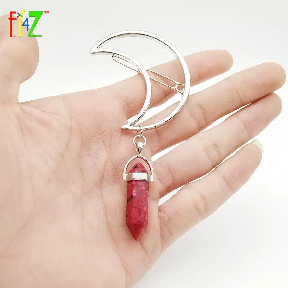 F.J4Z New Hot Fashion Silver Moon Natural Crystal/Stone/Opal Hair Clips for Women Hair Jewelry pinza de pelo 15